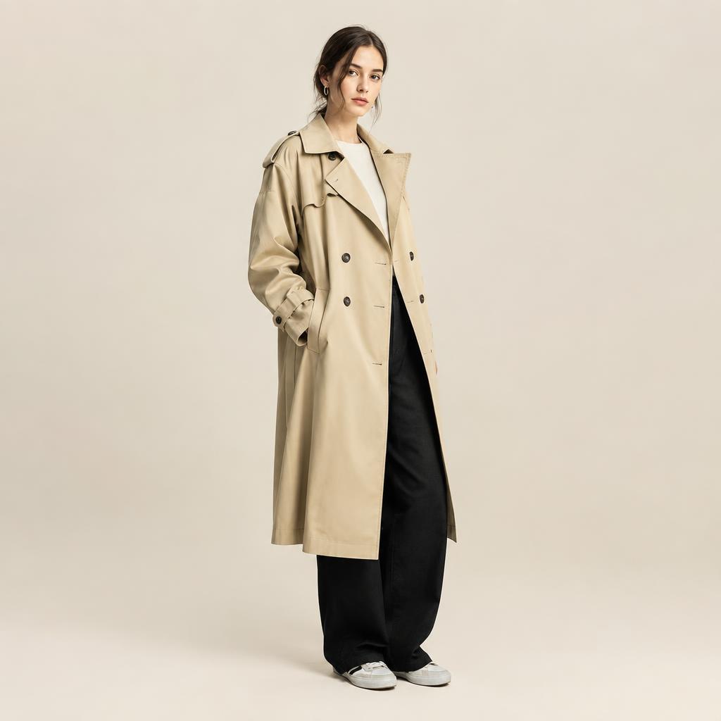 Beige oversized unisex trench