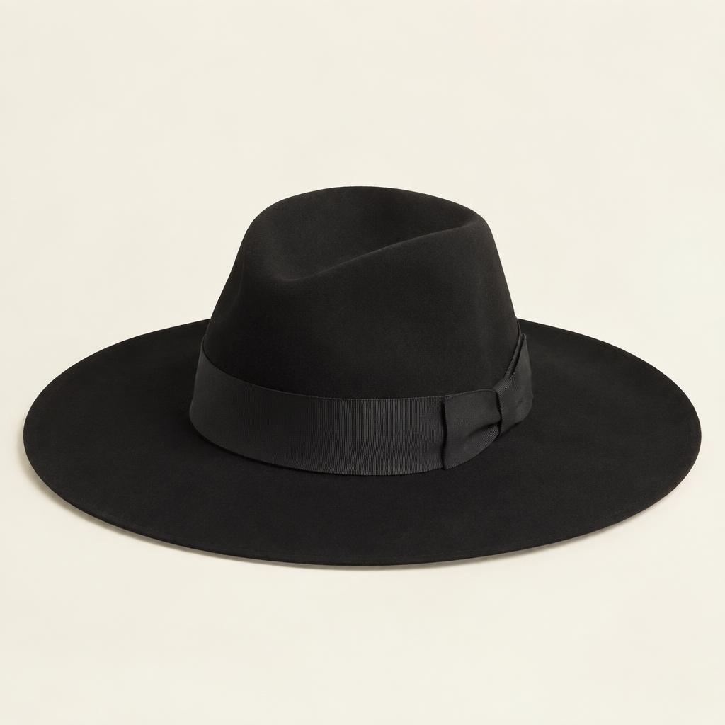 Wide-brim black hat